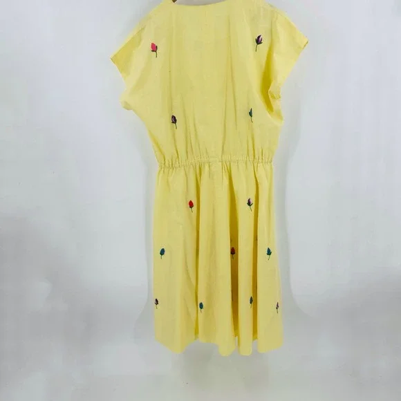 Vintage Hand Embroidered‎ Yellow Floral Midi Dress Boho V-Neck Size L - Picture 2 of 9